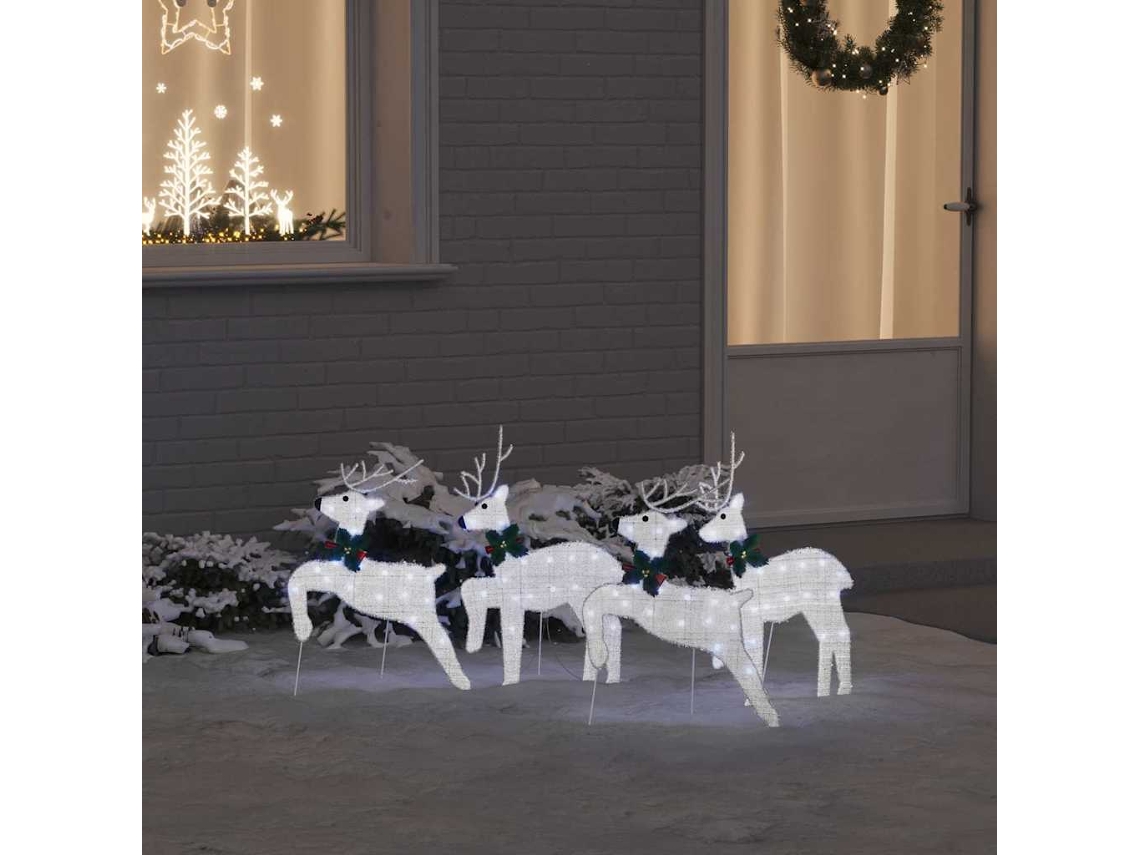 Conjunto De 4 Renas De Natal Led Pangivo Em Tecido Prateado