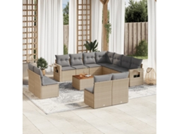 Vidaxl 12 Pcs Conjunto De Sofás P/ Jardim Com Almofadões Vime Pe Bege