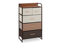 Armário De Gavetas Relaxdays, 5 Compartimentos Em Tecido, Arrumação, Mesa De Cabeceira Hbt 100 X 58 X 31,5cm, Castanho