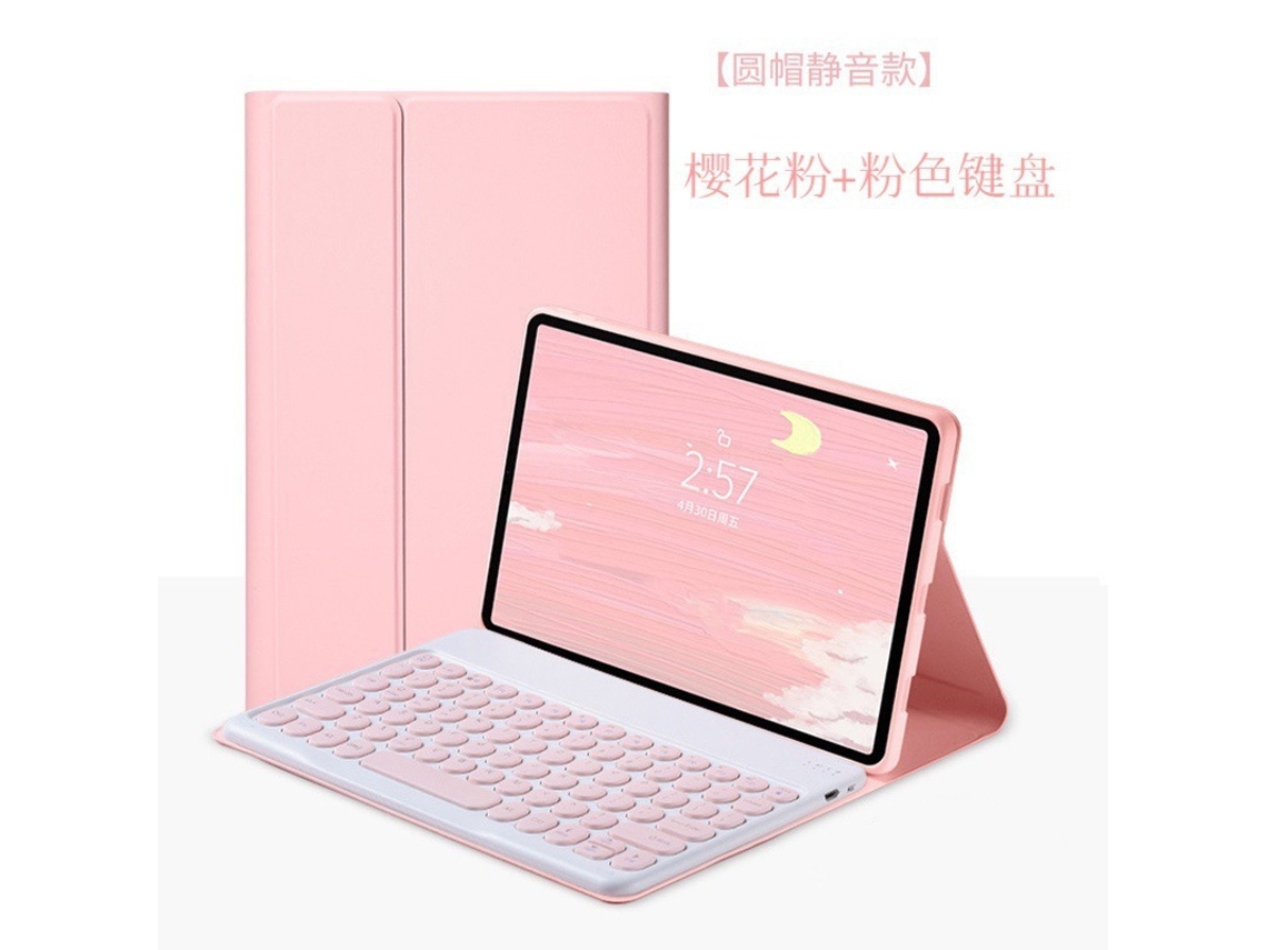 Teclado YUNZII rosa claro para tablet com teclas redondas, compatível com o modelo HD10 Plus 2021 de 10,1 polegadas.