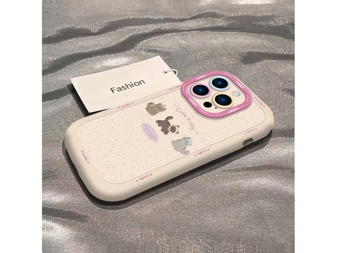 Capa Para Iphone 17 Air Com Estampa De Gatinho Café, Branca E Com Detalhes Em Renda Simples.