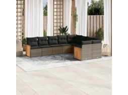 9 Pcs Conjunto Sofás P/ Jardim Com Almofadões Vime Pe Cinza Dkd Home Decor