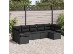 Vidaxl Conjunto De Sofá De Jardim 7 Unid. Preto Vime Pe