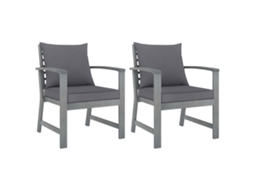 Vidaxl Cadeiras Jardim 2 Pcs C/ Almofadões Cinza-escuro Acácia Maciça