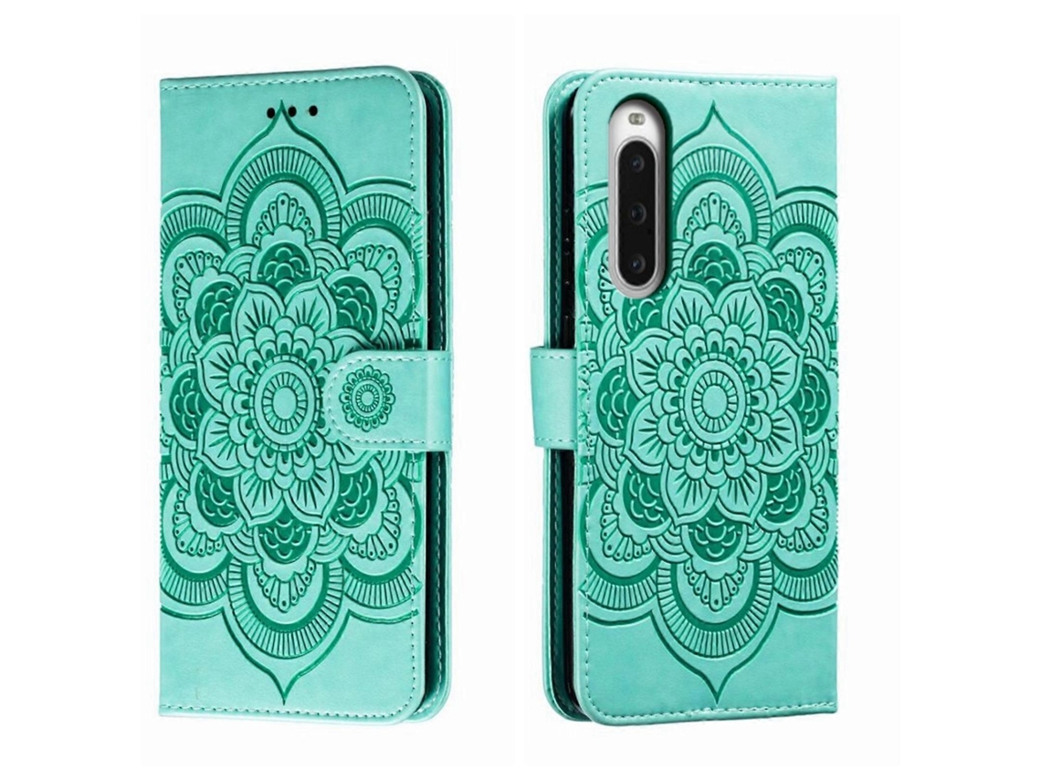 Capa De Couro Para Celular Com Padrão De Mandala Solar Em Relevo