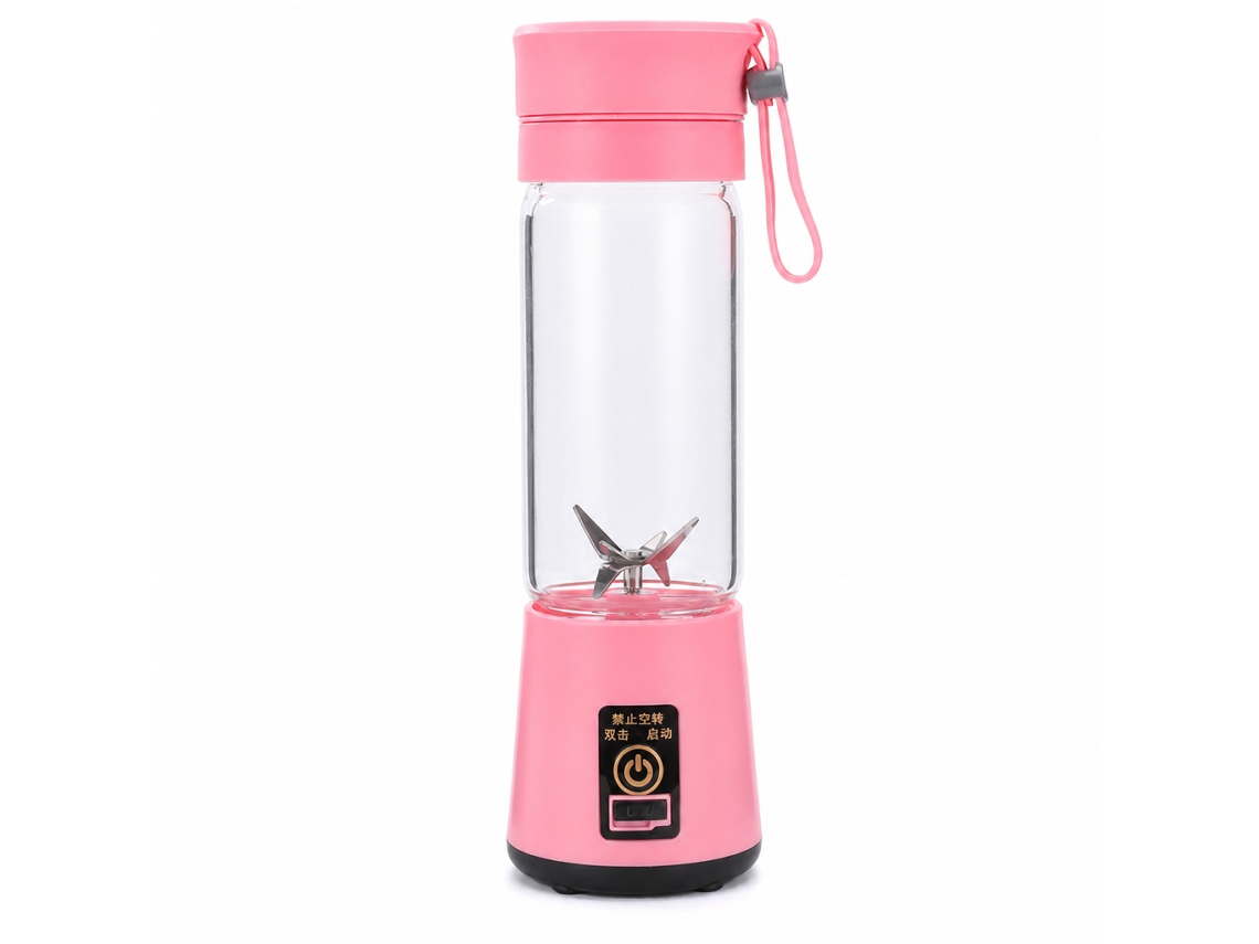 Liquidificador Portátil Sem Fios Rosa, Copo De Sumo Elétrico Usb Recarregável, 4 Lâminas, Duplo Toque, Plástico