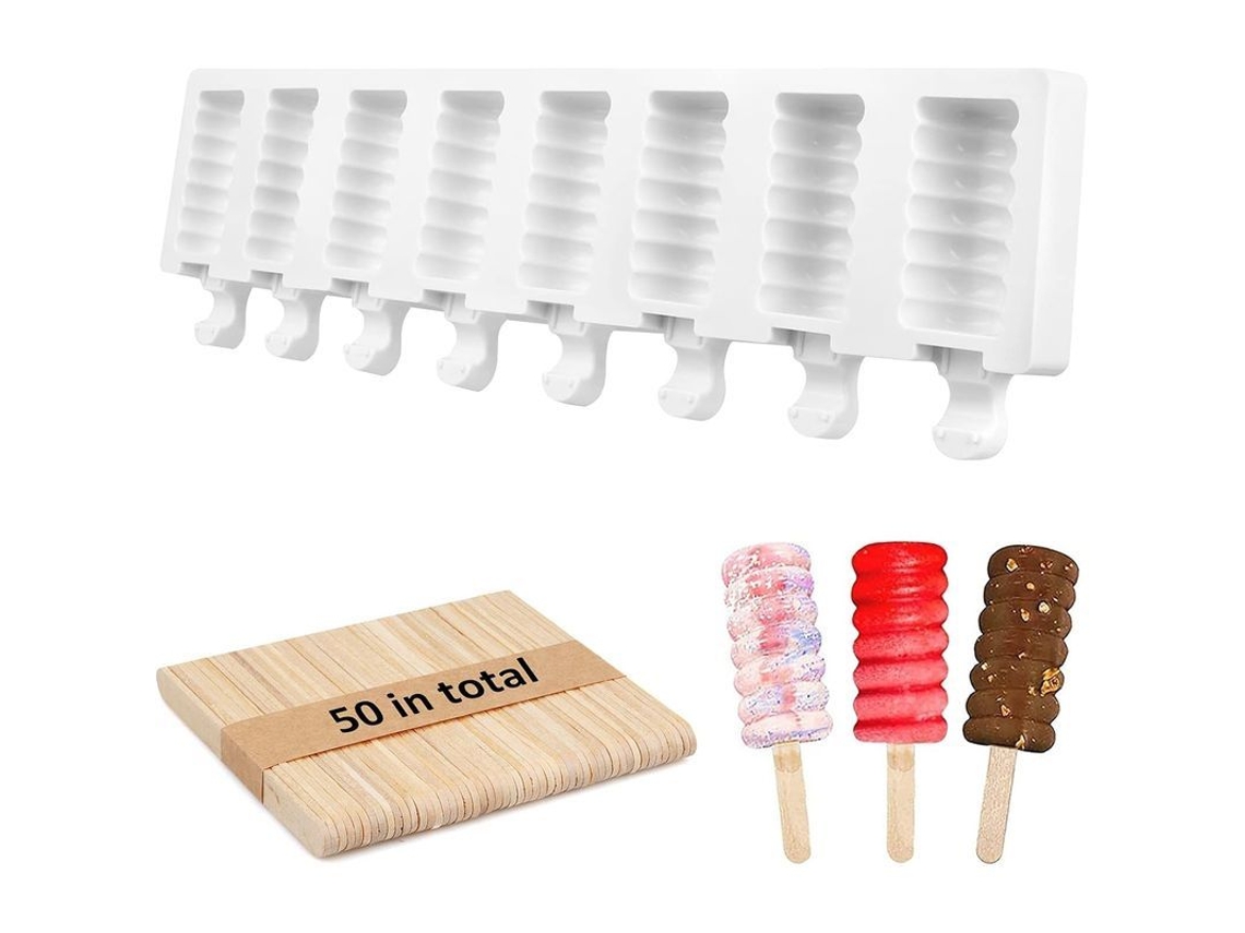 Molde De Sorvete De Silicone Reutilizável Com 8 Cavidades E 50 Palitos De Madeira Para Sobremesas Diy