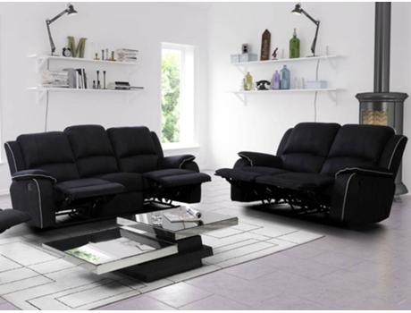 Sofá VENTE-UNIQUE.PT Hernani (Tecido - Preto - 99x210x96 cm)