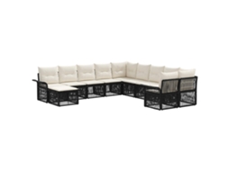 Vidaxl Conjunto De Sofá De Jardim 11 Pcs Preto E Branco Creme Vime Pe