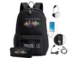 Mochila Among Us Mochilas Infantis Mochila Com Entrada Usb 1 Peça Preta S Slowmoose