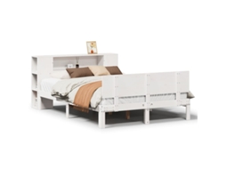 Cama com Estante Pinho Maciço Branco MAISON EXCLUSIVE (150x200 cm)