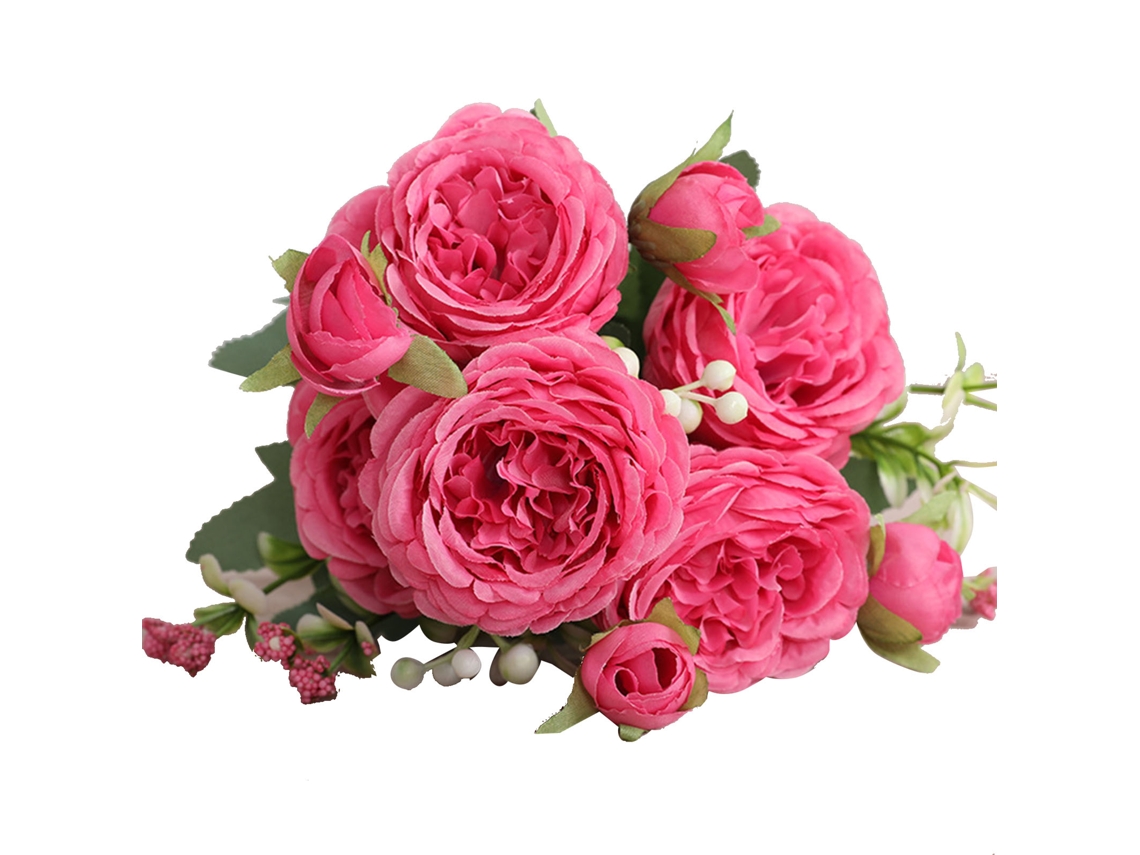 3 Buquês Rosas Persas Artificiais 5 Cabeças Decoração Casa Casamento Seda Vermelho S/MARCA