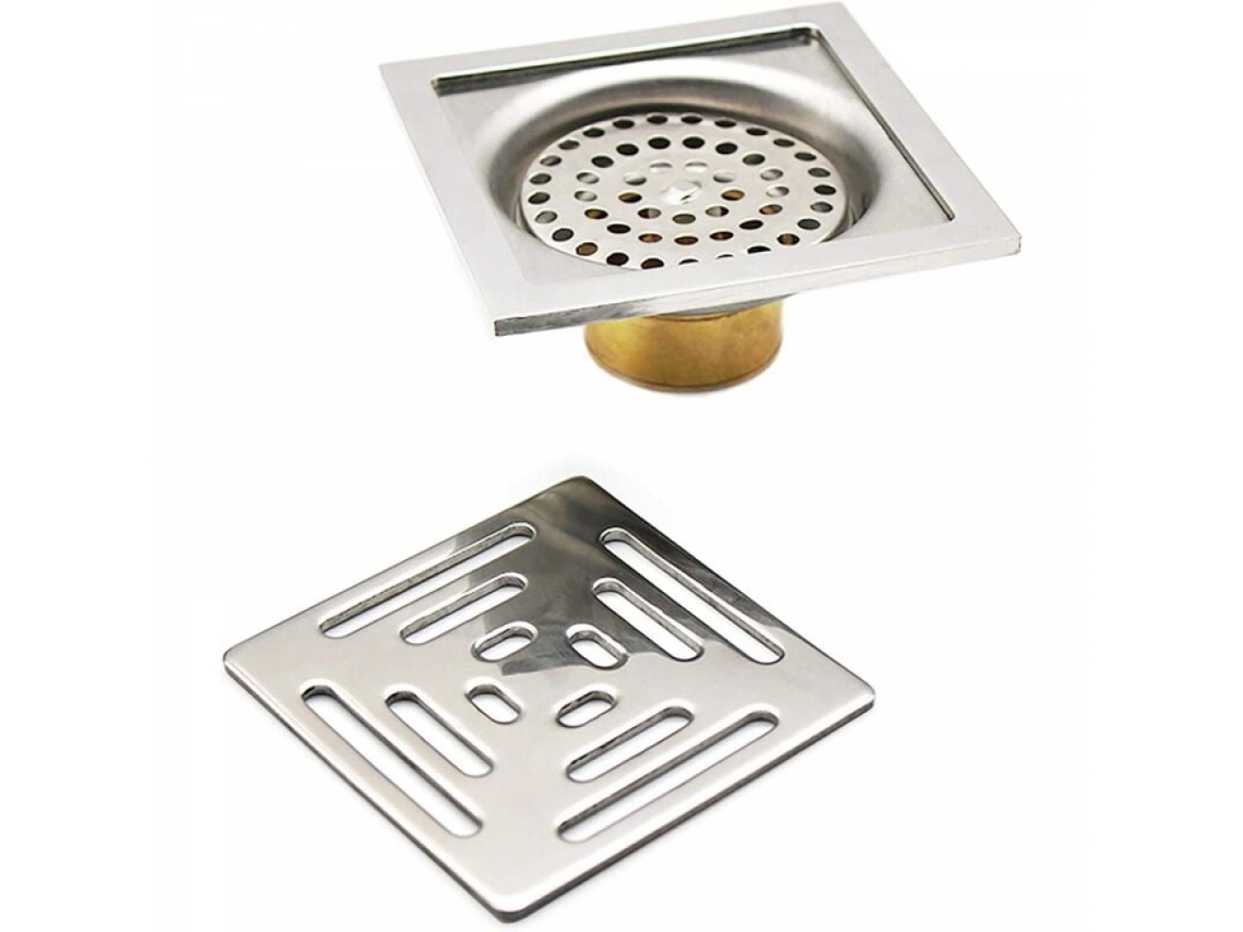 Ralo de Chuveiro Quadrado com Sistema Anti odor, em Aço Inoxidável. AQUAFORGE (100 Mm X 100 Mm)