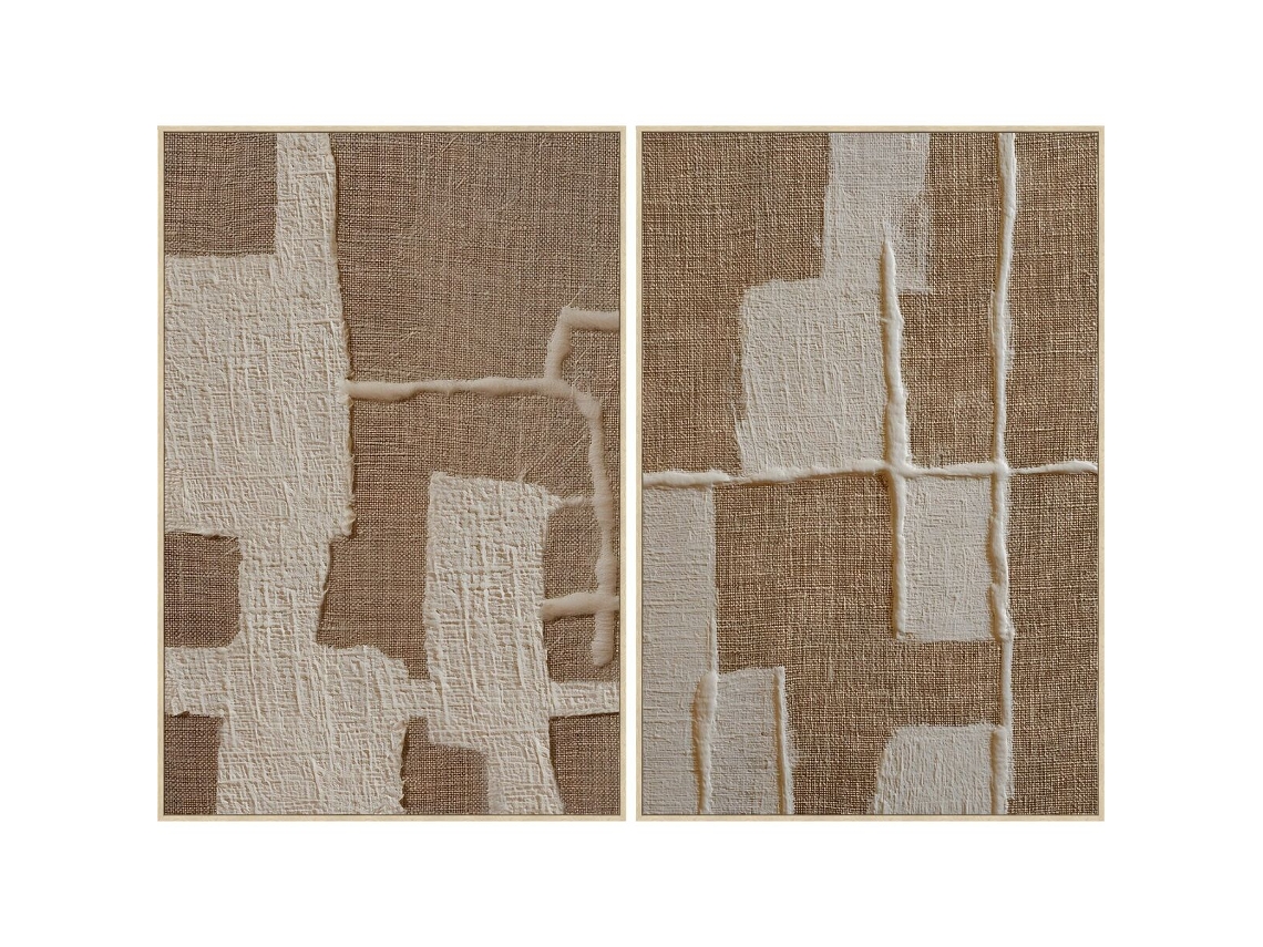 Pintura Home Esprit Branco Bege Escandinavo 82,5 X 4,5 X 122,5 Cm (2 Unidades)