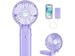 Ventilador De Mão Lalamoli, Portátil 2 Em 1, Recarregável 5200mah, Dobrável Para Viagens/verãoroxo