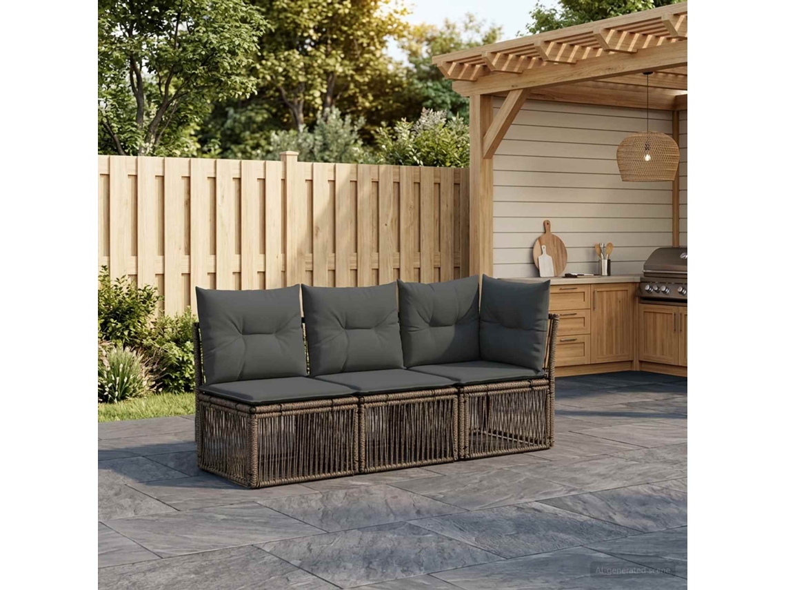 Vidaxl Conjunto De Sofá De Jardim 3 Unid. 3-número De Lugares Cinzento
