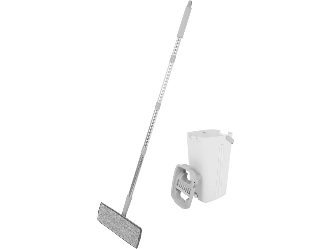 Conjunto De Esfregão Plano, Com Almofada De Microfibra Lavável, Branco, Com Balde E Espremedor, Design Durável Em Pp E