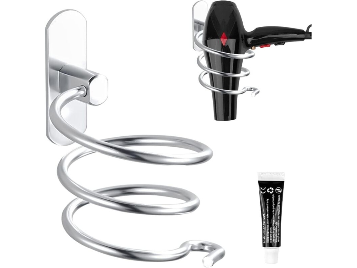 Suporte De Parede Para Secador Cabelo Em Alumínio - Autoadesivo, Sem Necessidade Furar Resistente À Ferrugem Capacidade Carga 10 Kg (não Esp
