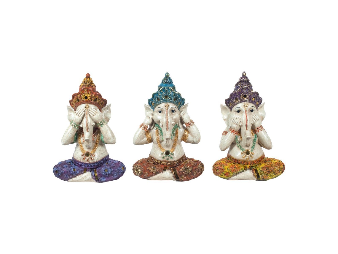 Figura Ganesha 3 Unidades e Resina Indiana 21X9X15Cm Multicolor