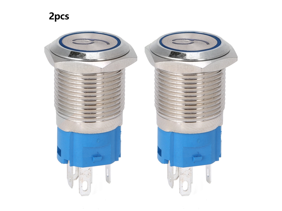 Conjunto de 2 Botões de Pressão 16mm com Luz Azul Ip65