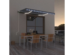 Vidaxl Toldo Autom. Led E Sensor De Vento 400x300 Cm Azul E Branco
