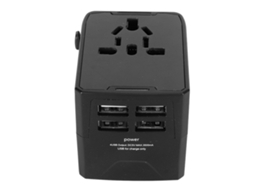 Adaptador de Viagem Universal com 4 Portas Usb e 1 Entrada Ca, Carregador de Parede Portátil Internacional com Plugues Ue, Eua e Au AQUAFORGE