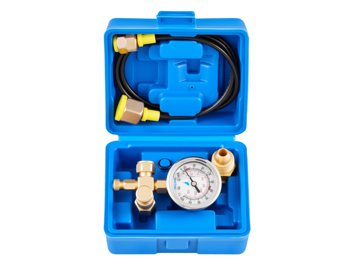 Kit de Carga Nitrogênio Hidráulico, 0100 Bar, Sistema Teste Pressão com Manômetro, Mangueira Gás 90 Cm, Corpo Válvula e Adaptador Cga580 para Máquinas
