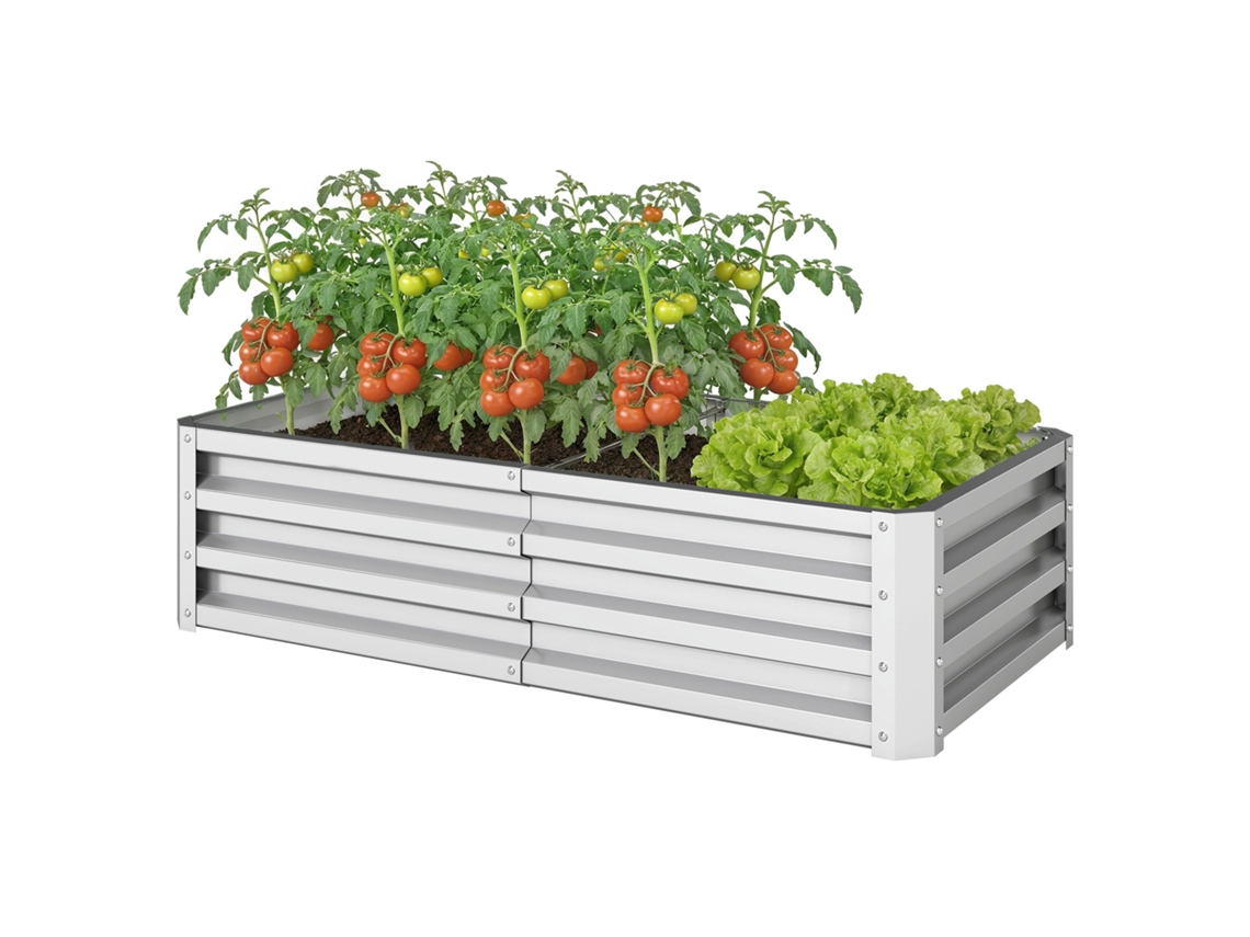 Vaso Retangular Elevado Aço Galvanizado para Plantas Prata, 120x60x30,5 cm MARCA