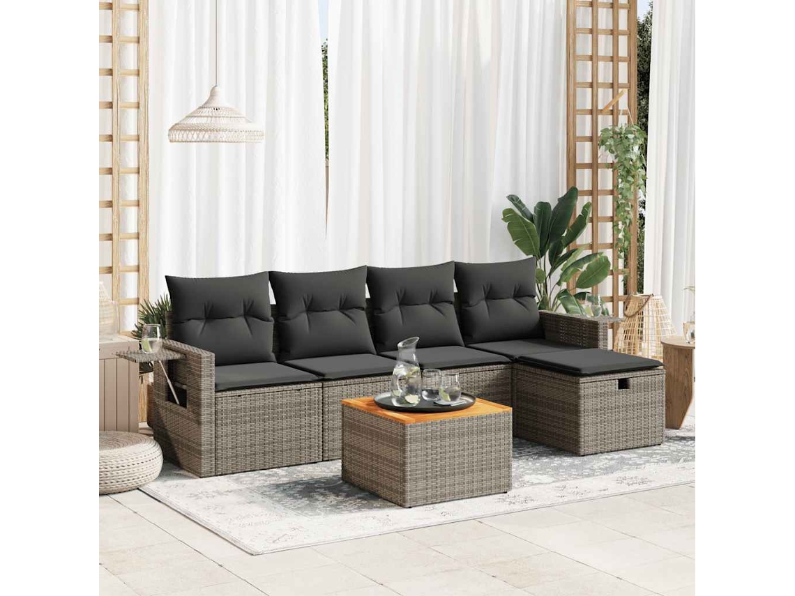 Vidaxl 6 Pcs Conjunto Sofás De Jardim Com Almofadões Vime Cinzento