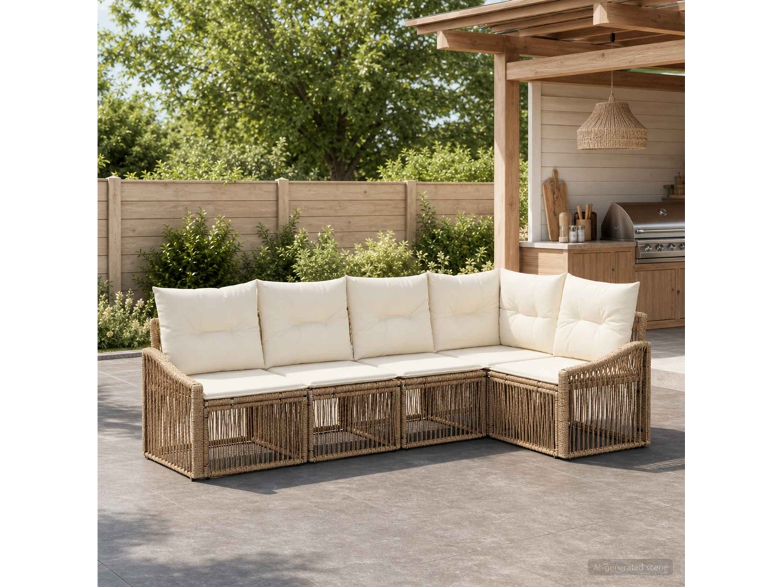 Vidaxl Conjunto De Sofá De Jardim 5 Unid. Bege Vime Pe