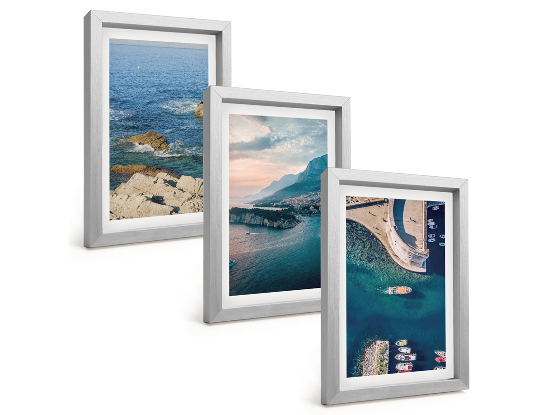 Composição De Quadros Vistas Para O Mar, Penhascos, Portos Espelharte (3 Peças 20x30 Cm)
