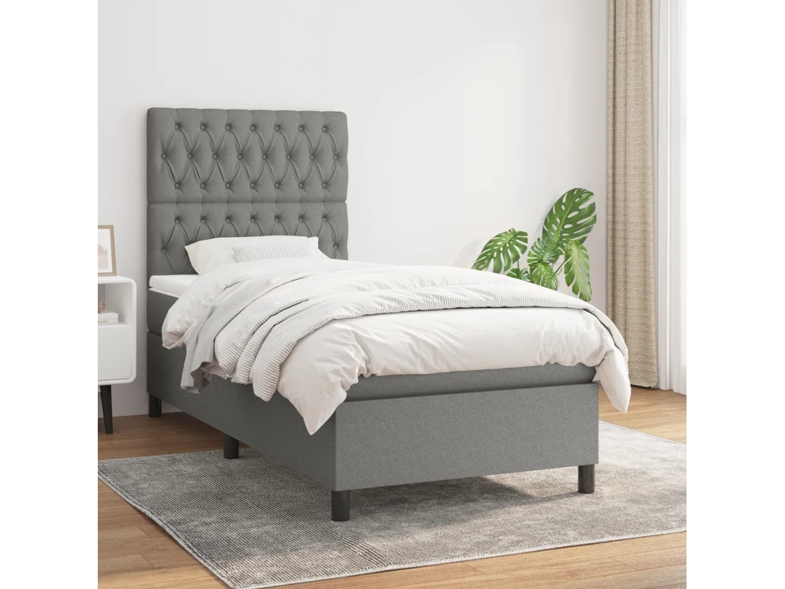 Cama Com Molas/colchão 90x200 Cm Tecido Cinzento-escuro