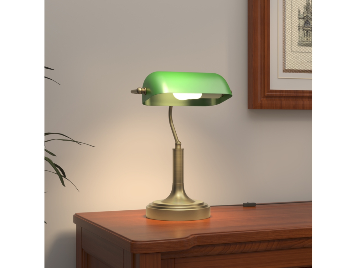 Luminária De Mesa Estilo Banqueiro E27 Com Cúpula Ajustável E Interruptor Basculante Para Casa, Escritório E Biblioteca - Verde
