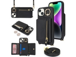 Suporte Casa Textura Lichia Para Iphone 14/13 Pele Sintética Preto