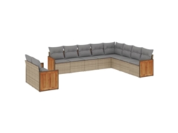 Conjunto de 10 Sofás para Jardim com Almofadões Vime Pe Bege MAISON EXCLUSIVE