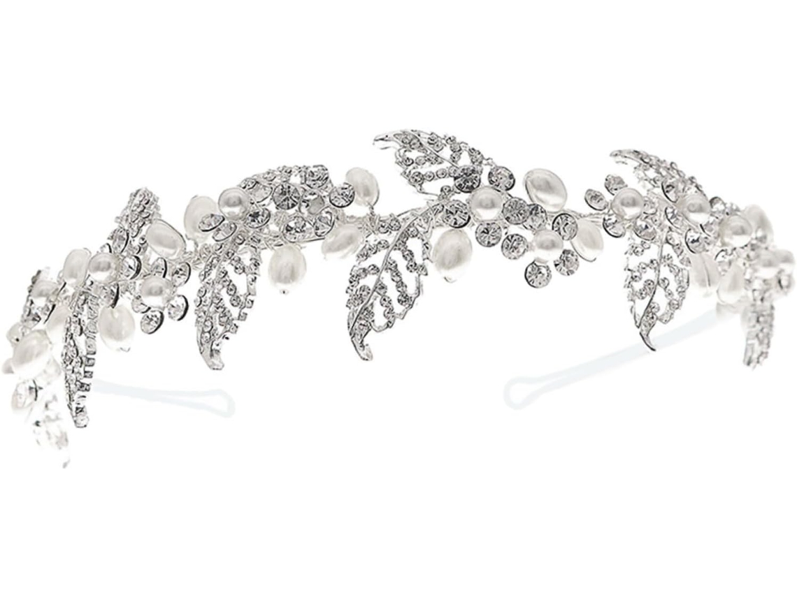 Tiara De Liga Metálica Nuobesty Adornada Com Folhas De Strass Prateados, Tiara Decorativa Para Mulheres E