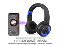 Auscultadores Bluetooth Noise Reduction Folding Adjustable Subwoofer Sports blue Black