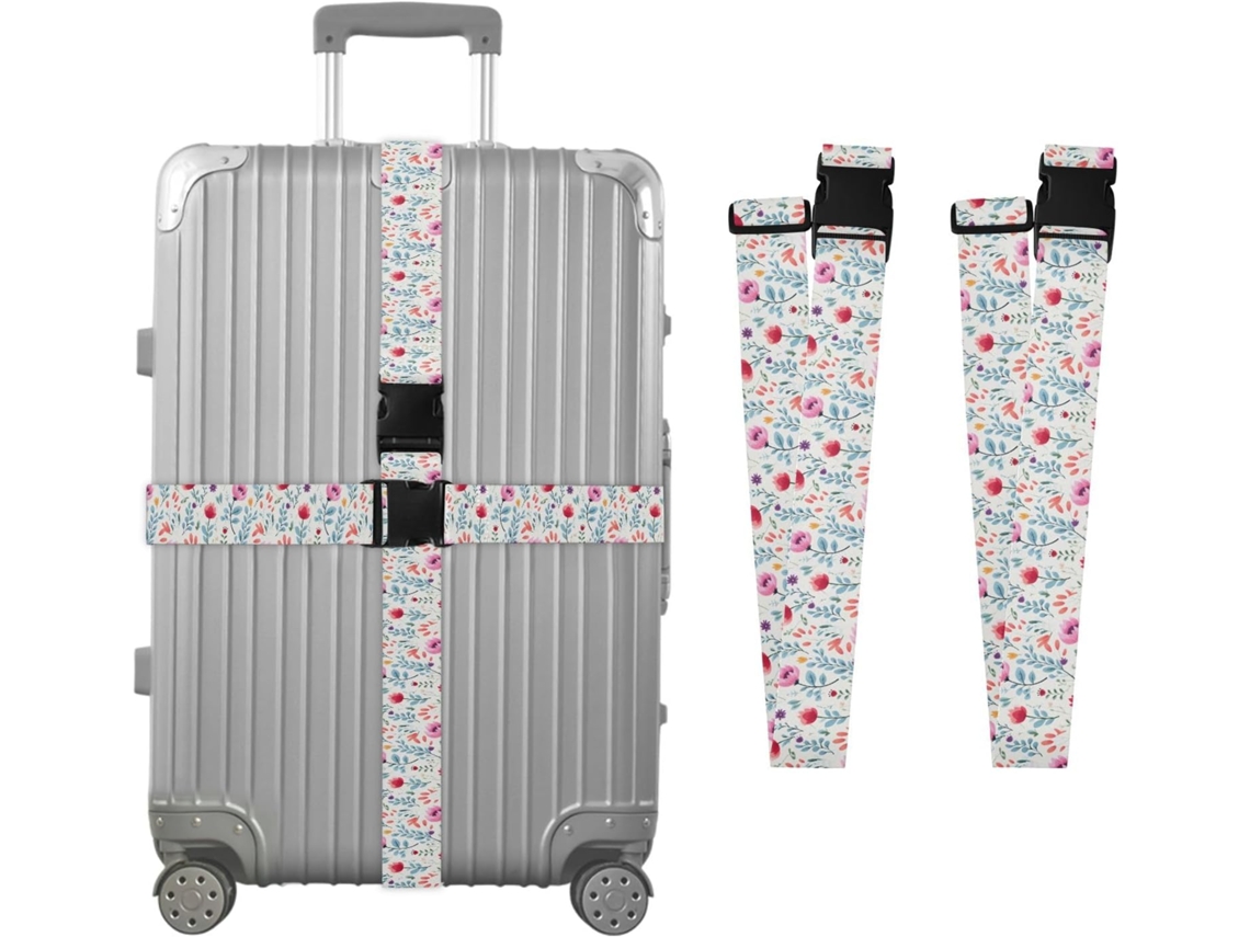 Conjunto De 2 Cintas Bagagem Com Estampa Floral E Folhas Para Malas, Cintas De Viagem, Acessórios Para Cintos, Conector