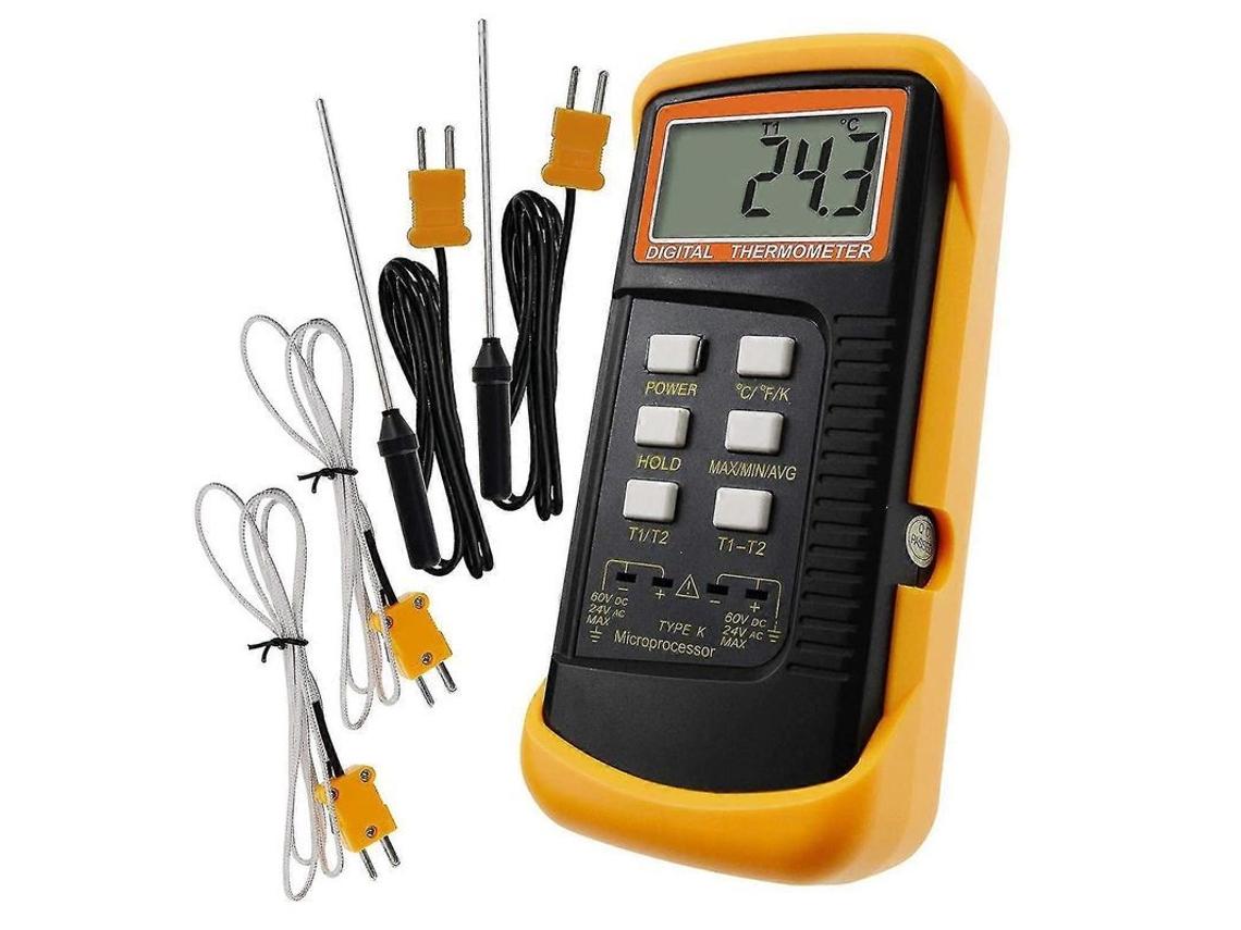 Termômetro Tipo K Com Sensor Termopar 1300°c 4 Termopares Inoxidável Plegável Portátil