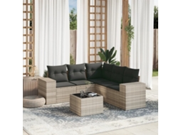 Vidaxl 6 Pcs Conj. Sofás Jardim Com Almofadões Vime Pe Cinzento-claro