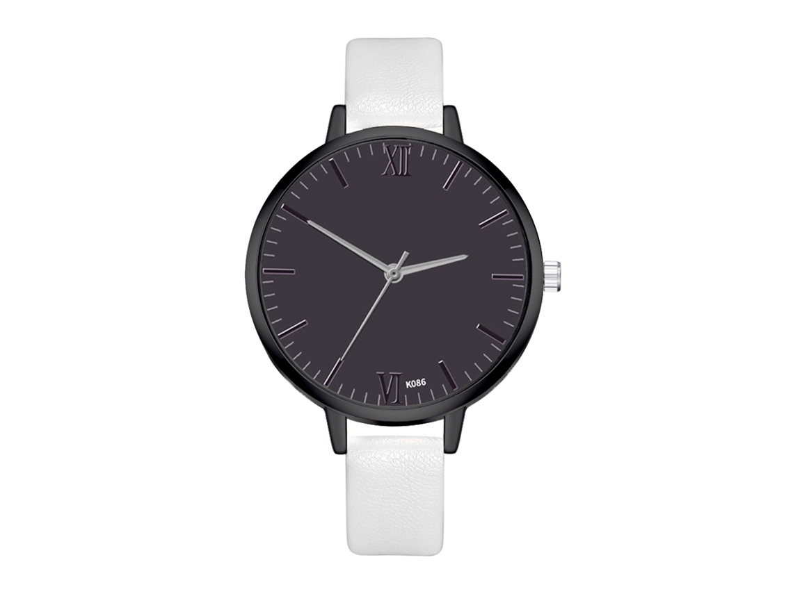 Relógio de Pulso Feminino de Quartzo com Pulseira de Couro Pu Estilo Simples Branco Zhoulianfa