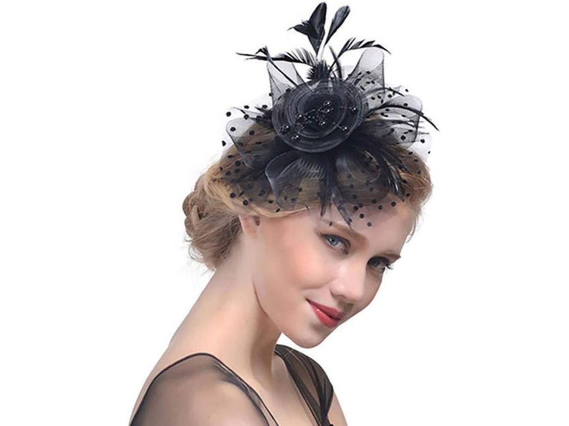 Accesório De Cabelo De Noiva Com Véu De Penas E Pérolas No Estilo Vintage Dos Anos 1920 Para Casamentos E Eventos Especiais (preto)