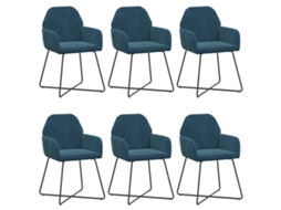 Conjunto 6 Cadeiras De Jantar Vidaxl Azul Veludo (55 X 50 X 84 Cm)