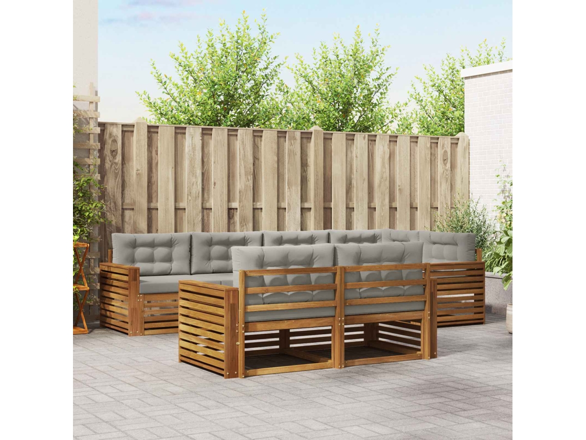 Vidaxl Conjunto De Sofás Para Exterior 7 Unid. Cinza Natural E Claro