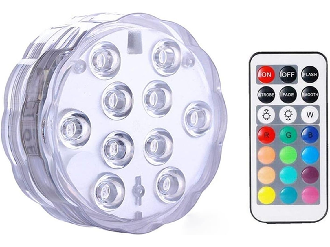 Submersível Led Rgb 10 Noturna Subaquática Piscina Peixes Discoteca Festa Casamento 1 Controlador Lâmpada Luz Leds Vaso GOKOCO