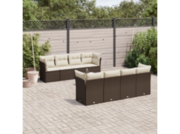 Vidaxl 9 Pcs Conjunto Sofás P/ Jardim C/ Almofadões Vime Pe Castanho
