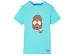 T-shirt De Manga Curta Para Criança Ciano 140