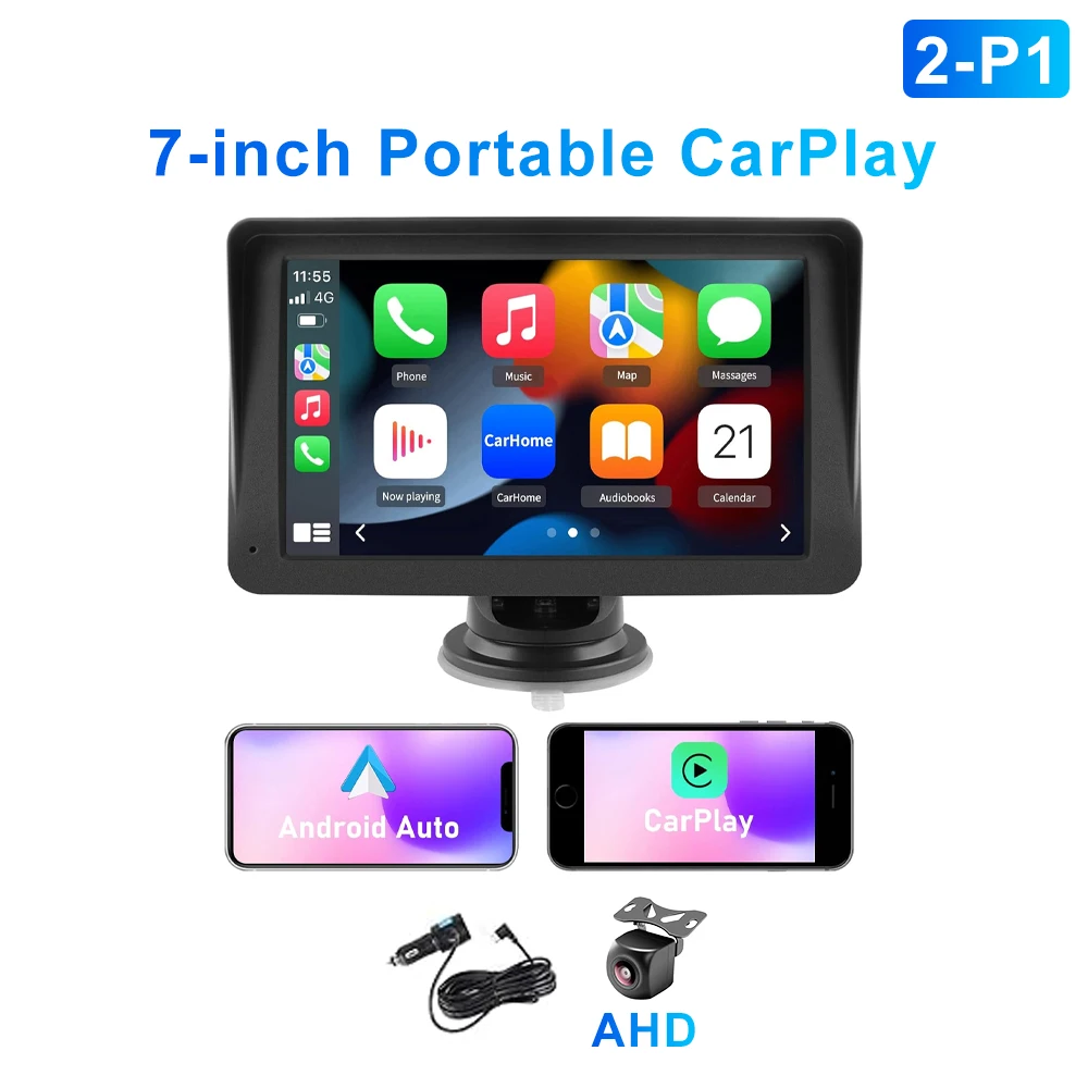 (pad-ahd) Sistema Multimídia Portátil Sem Fio Carplay Para Carro, Tela Ips De 7 A 9 Polegadas, Bluetooth
