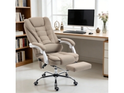 Cadeira Ergonômica Bege Com Massagem Térmica Para Escritório, Encosto Ajustável Em Altura E Reclinação, Revestida Em Lona De Linho