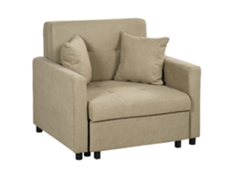 Cama De Cm Poltrona De Tecido Com Efeito De Veludo Marrom Claro Com 2 Almofadas E Espaço Para Armazenamento. 100x98x88